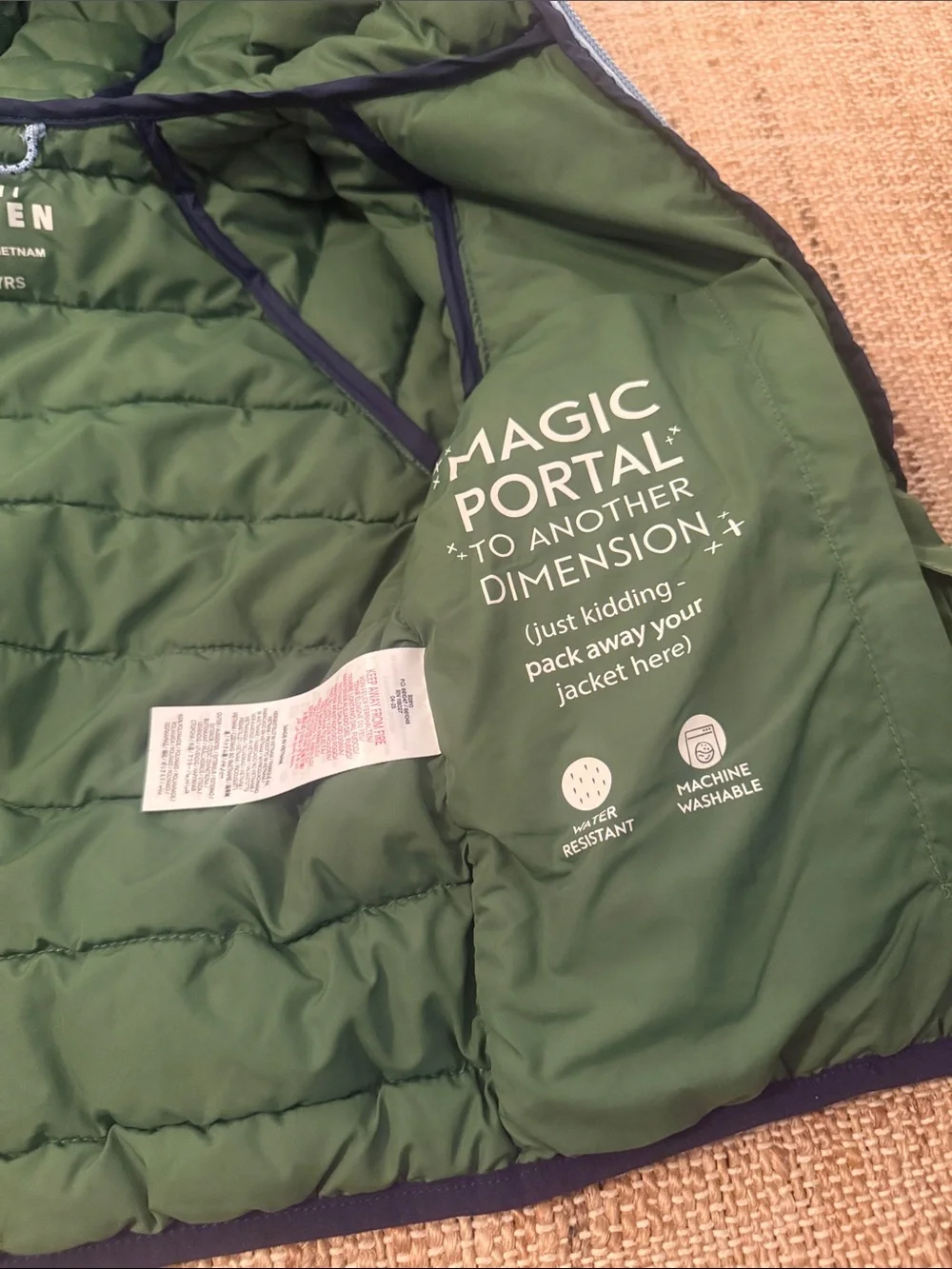 Mini Boden Pack Away Padded Jacket Blue Green Size 2/3 Lightweight Coat